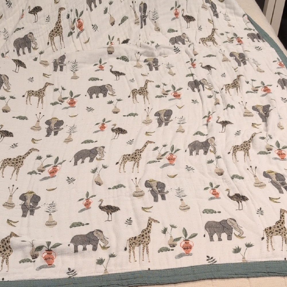 Little Unicorn Safari Green Print XL Bamboo Quilt
